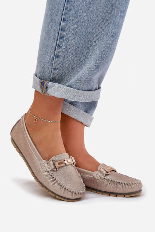 Läikivad sileda tallaga Mokassiinid Valmistatud naturaalsest nahast D&A LR51-546 Kuldset värvi Läikivad sileda tallaga Mokassiinid Valmistatud naturaalsest nahast D&A LR51-546 Kuldset värvi