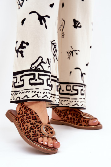 Sellel ondalad sandaalid kaunistustega leopardimustriga pruunid värvi Haliones 2