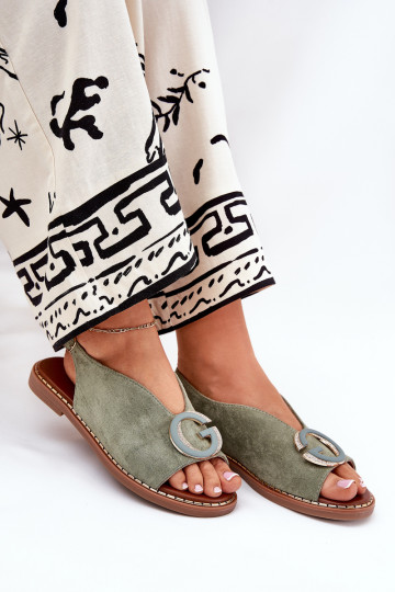 Sellel ondalad sandaalid kaunistustega Rohelist värvi Haliones