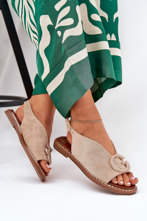 Sellel ondalad sandaalid kaunistustega beeži värvi Haliones Sellel ondalad sandaalid kaunistustega beeži värvi Haliones