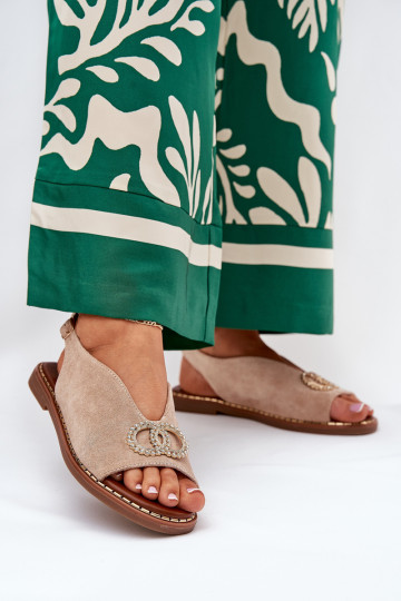 Pealistesandaalid kaunistustega laiade nööridega Eco Suedeosissee beeži värvi Ralisses