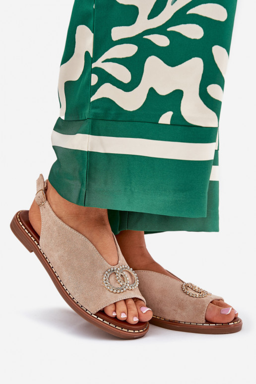 Pealistesandaalid kaunistustega laiade nööridega Eco Suedeosissee beeži värvi Ralisses