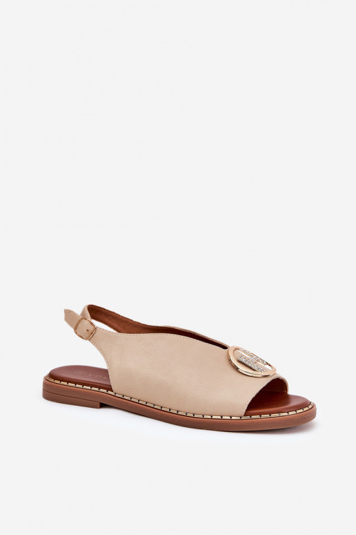sileda tallaga Elegantsed sandaalid kaunistustega beeži värvi Iseliria sileda tallaga Elegantsed sandaalid kaunistustega beeži värvi Iseliria