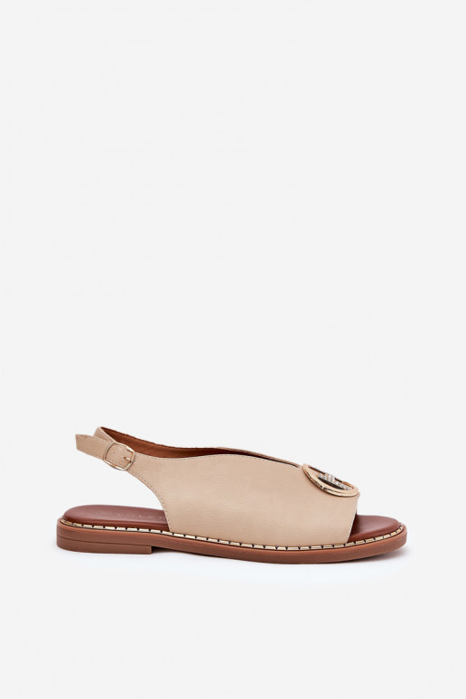 sileda tallaga Elegantsed sandaalid kaunistustega beeži värvi Iseliria sileda tallaga Elegantsed sandaalid kaunistustega beeži värvi Iseliria