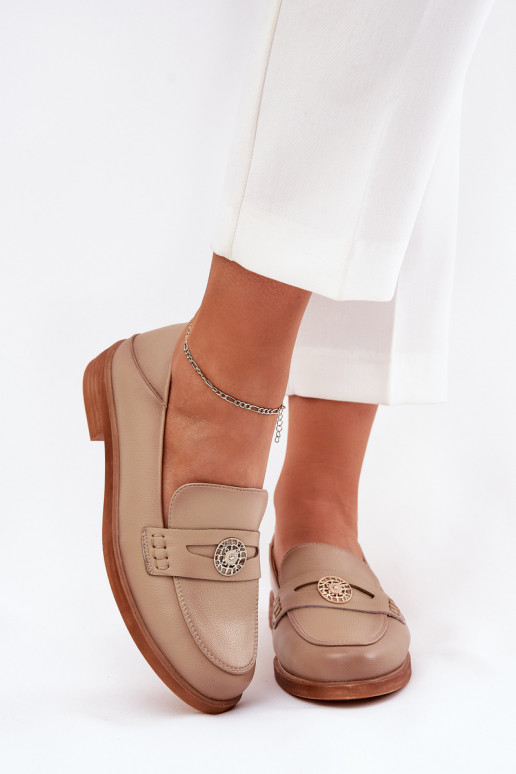 Elegantsed naiste mokassiinid Z Pealturalnej Skóry Vinceza 18100 beeži värvi