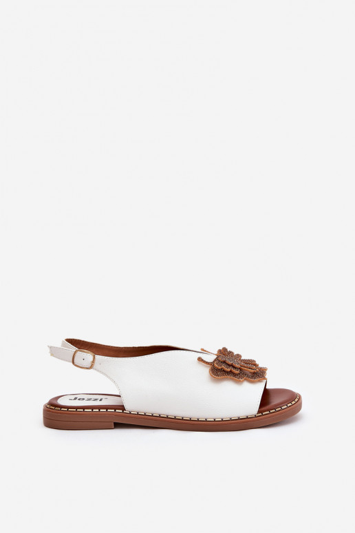 Pealistesandaalid laiade nööridega kaunistustega valget värvi Setorina