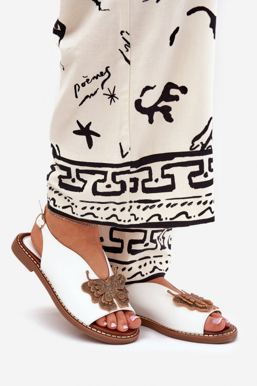 Pealistesandaalid laiade nööridega kaunistustega valget värvi Setorina