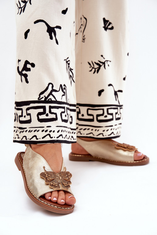 Pealistesandaalid laiade nööridega kaunistustega Kuldset värvi Setorina