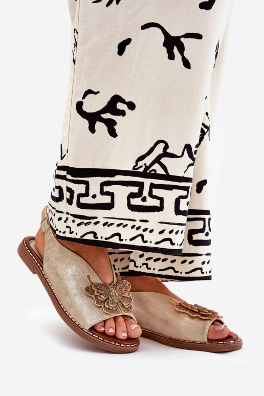 Pealistesandaalid laiade nööridega kaunistustega Kuldset värvi Setorina