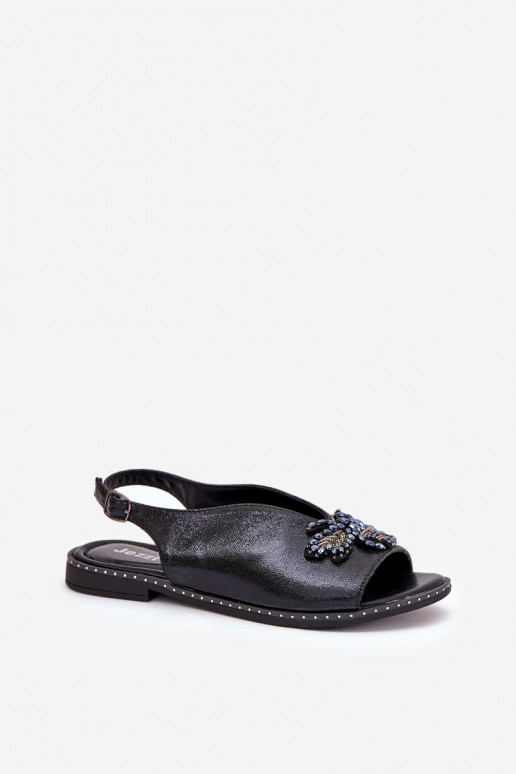 Läikivad Pealistesandaalid kaunistustega sileda tallaga msuud Russona Läikivad Pealistesandaalid kaunistustega sileda tallaga msuud Russona