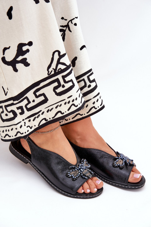 Läikivad Pealistesandaalid kaunistustega sileda tallaga msuud Russona Läikivad Pealistesandaalid kaunistustega sileda tallaga msuud Russona