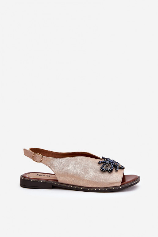 Läikivad Pealistesandaalid kaunistustega sileda tallaga Kuldset värvi Russona Läikivad Pealistesandaalid kaunistustega sileda tallaga Kuldset värvi Russona
