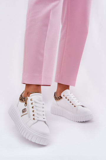 spordijalatsid Pealiste omad platvormiga eko-nahast leopardimustriga valget värvi Velionna