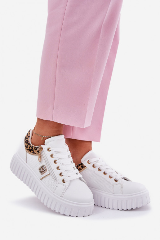 spordijalatsid Pealiste omad platvormiga eko-nahast leopardimustriga valget värvi Velionna spordijalatsid Pealiste omad platvormiga eko-nahast leopardimustriga valget värvi Velionna