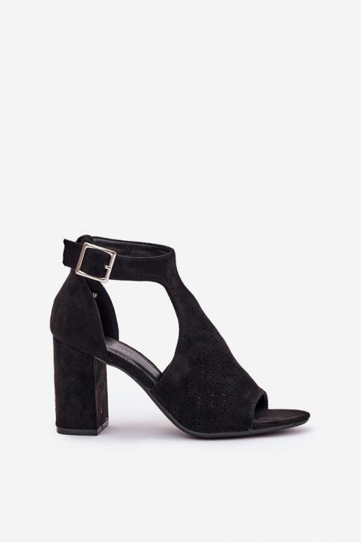 sandaalid Ažuurse mustriga kõrge jämeda kontsaga Eco Suedeosissee msuud Helori