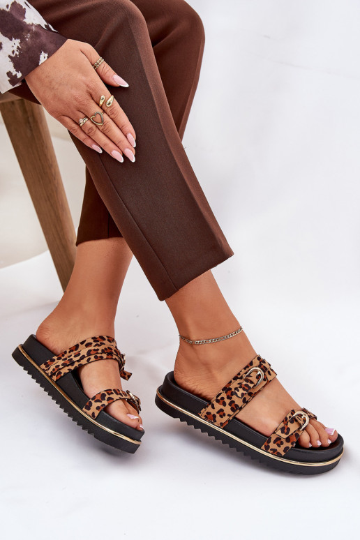 naiste plätud leopardimustriga platvormiga Triipudega I neetide ja pandlagami pruunid värvi Ziferte