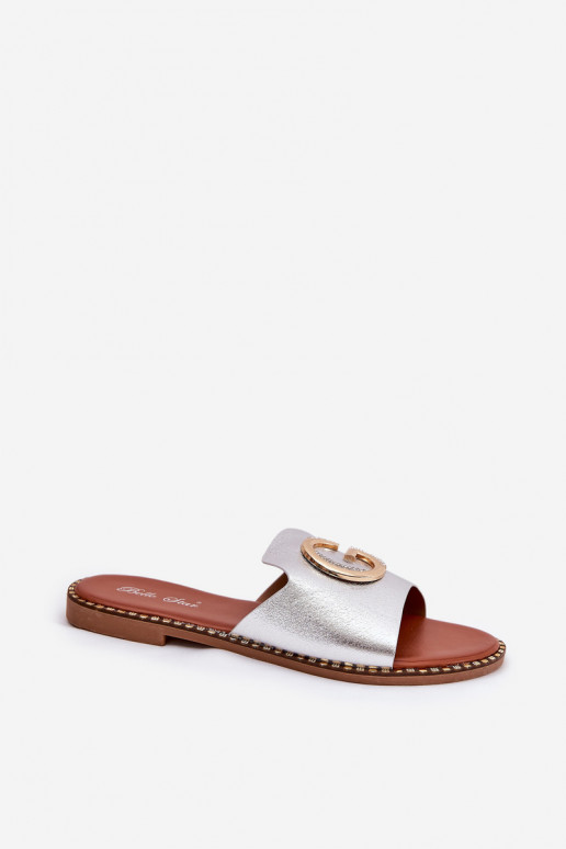 Eko Pealhk sileda tallaga naiste plätud Koos Ornate Detalem Hõbedat värvi Frelie