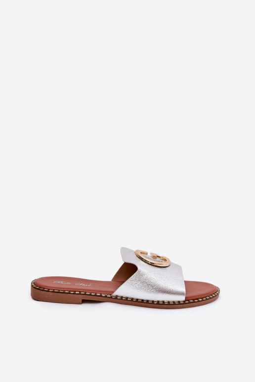 Eko Pealhk sileda tallaga naiste plätud Koos Ornate Detalem Hõbedat värvi Frelie