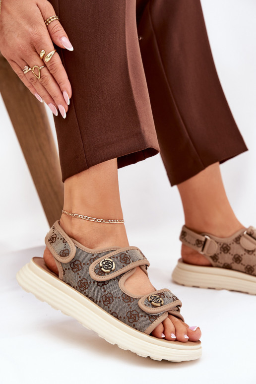 Pealiste omad Mustriline Riidest sandaalid Ze Kuldset värvimi Detalami Khakivärvi Pefese