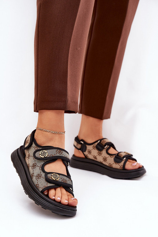 Pealiste omad Mustriline Riidest sandaalid Ze Kuldset värvimi Detalami beeži värvi-msuud Pefese