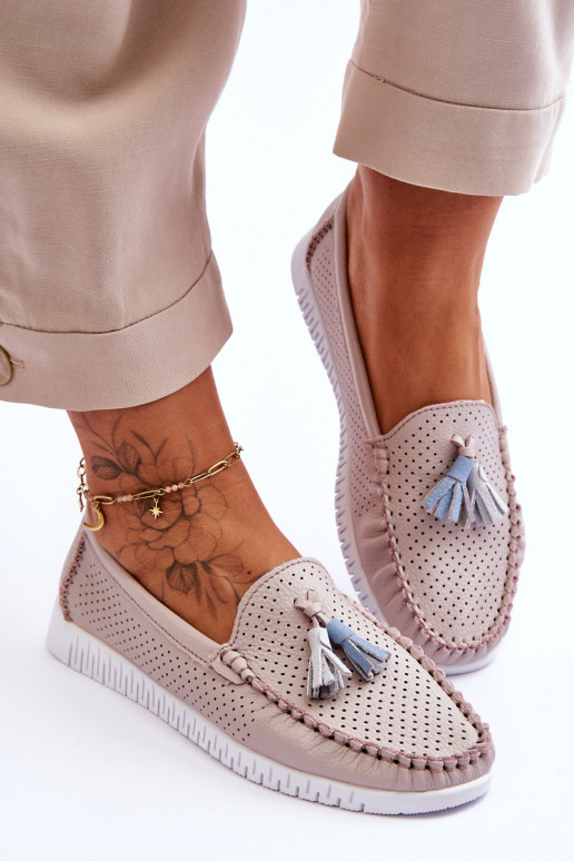 Moteriškad nahkased mokasinid heleda...