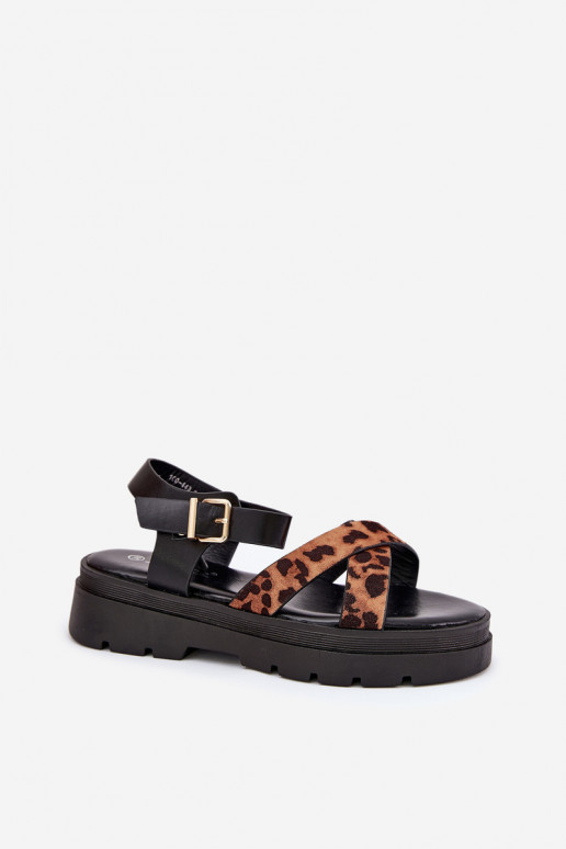 Pealistesandaalid platvormiga leopardimustriga pruunid värvi Gevinniser Pealistesandaalid platvormiga leopardimustriga pruunid värvi Gevinniser