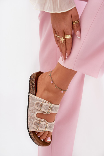 Riidest naiste plätud Korkosissea platvormil neetide ja pandlaga beeži värvi Osoffe