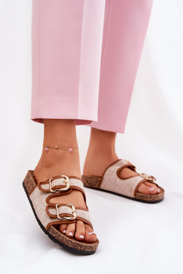 Riidest naiste plätud Korkosissea platvormil neetide ja pandlaga pruunid värvi Osoffe 2