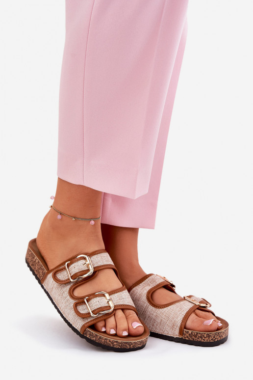 Riidest naiste plätud Korkosissea platvormil neetide ja pandlaga pruunid värvi Osoffe