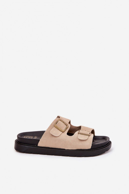 naiste plätud platvormiga neetide ja pandlaga beeži värvi Simbes