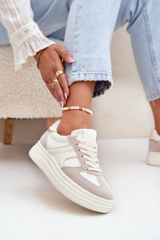 Sneakers tüüpi jalanõud Pealiste omad platvormiga beeži värvi Lesida