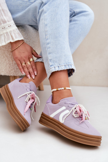 Sneakers tüüpi jalanõud Pealiste omad platvormiga Kaunistustega Violetne värv Vinness