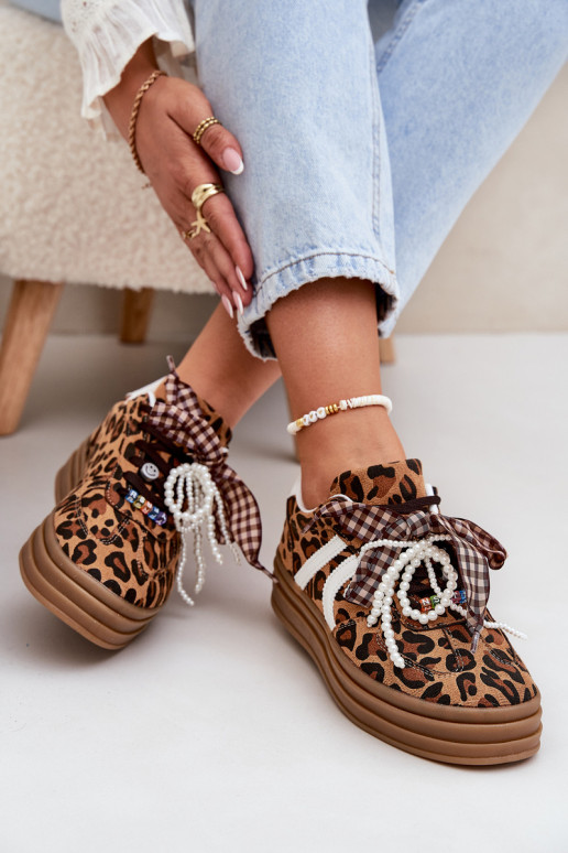 Sneakers tüüpi jalanõud Pealiste omad leopardimustriga platvormiga Kaunistustega pruunid värvi Vinness