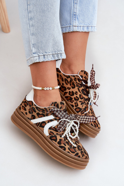 Sneakers tüüpi jalanõud Pealiste omad leopardimustriga platvormiga Kaunistustega pruunid värvi Vinness