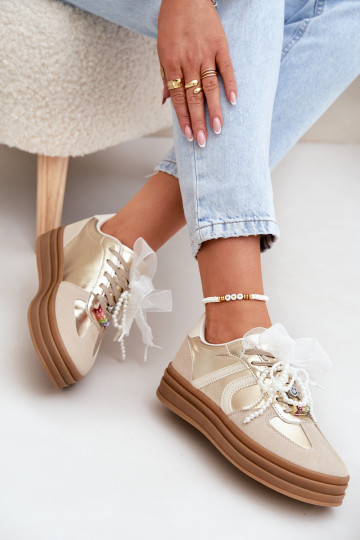 Sneakers tüüpi jalanõud Pealiste omad platvormiga Kaunistustega beeži värvi-Kuldset värvi Vinness
