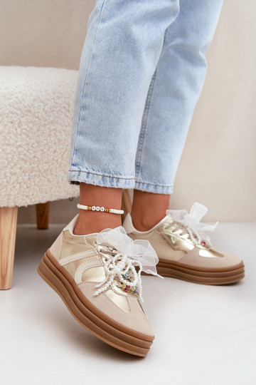 Sneakers tüüpi jalanõud Pealiste omad platvormiga Kaunistustega beeži värvi-Kuldset värvi Vinness 2