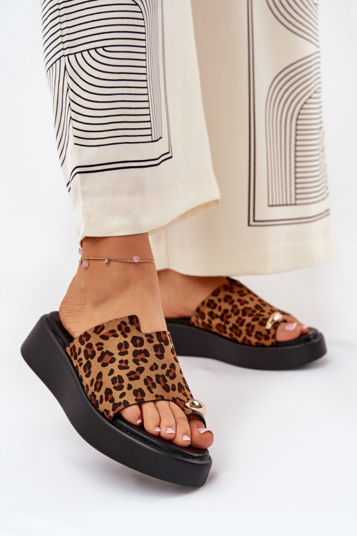 naiste plätud platvormiga I Niskim Koturnie Koos Ornate Detalem leopardimustriga pruunid värvi Saqesse