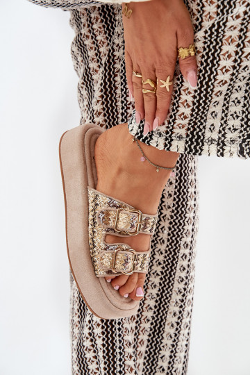 naiste plätud platvormiga neetide ja pandlaga I Plecionką Khakivärvi Limme 2