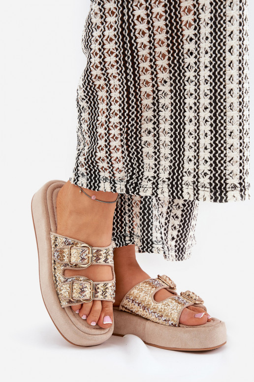 naiste plätud platvormiga neetide ja pandlaga I Plecionką Khakivärvi Limme