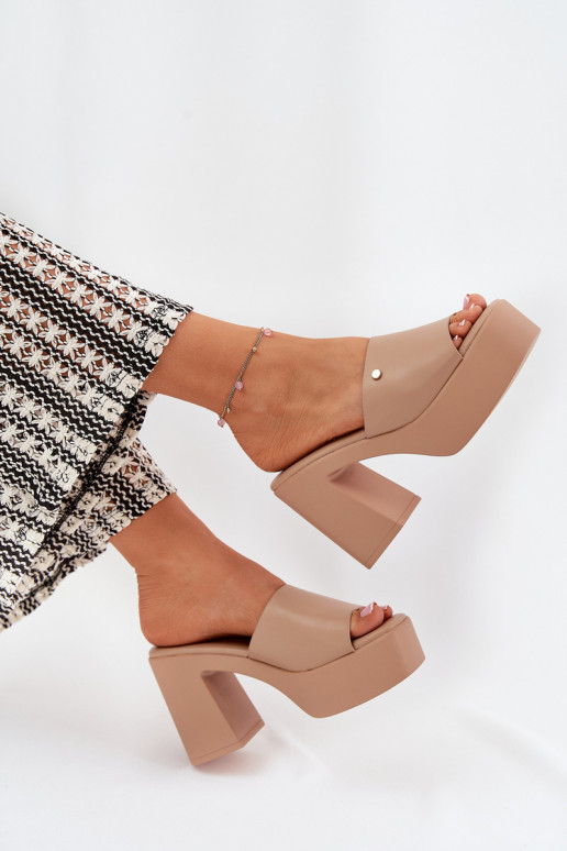 Pealiste omad Sussid eko-nahast kõrge jämeda kontsaga Ja platvorm Khakivärvi Tamirella