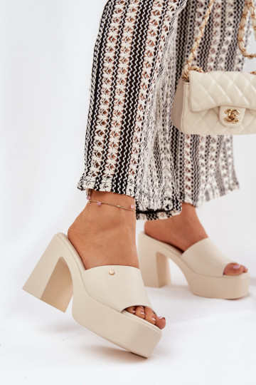 Pealiste omad Sussid eko-nahast kõrge jämeda kontsaga Ja platvorm Elevandiluu värvi Tamirella