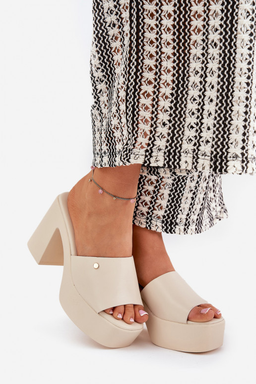 Pealiste omad Sussid eko-nahast kõrge jämeda kontsaga Ja platvorm Elevandiluu värvi Tamirella