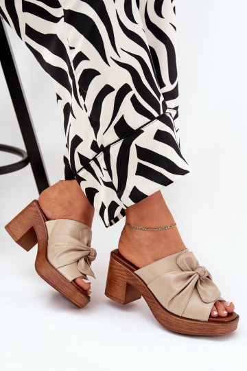 naiste plätud kõrge jämeda kontsaga eko-nahast beeži värvi Kikilla