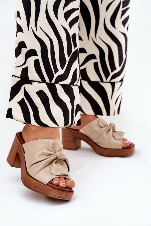 naiste plätud kõrge jämeda kontsaga eko-nahast beeži värvi Kikilla