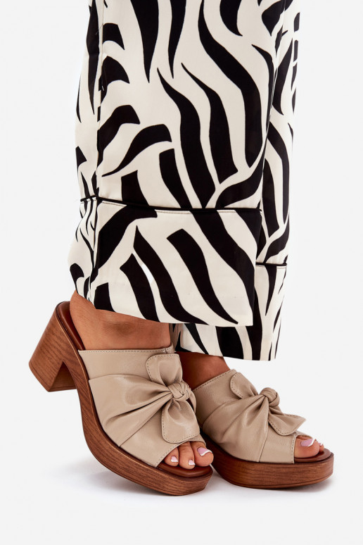 naiste plätud kõrge jämeda kontsaga eko-nahast beeži värvi Kikilla