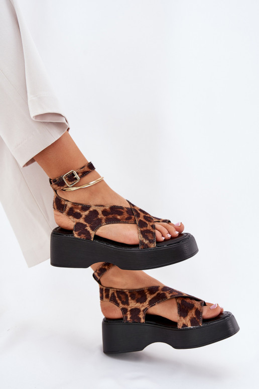 Pealistesandaalid platvormiga I Koturnie leopardimustriga pruunid värvi Tenzorus