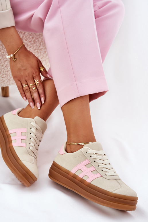 Sneakers tüüpi jalanõud Pealiste omad platvormiga beeži värvi Syliyana Sneakers tüüpi jalanõud Pealiste omad platvormiga beeži värvi Syliyana