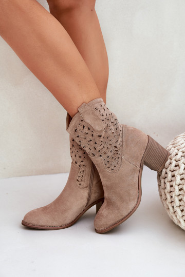 Ažuurse tallaga kauboi stiilis naiste saapad S.Barski HY51-125 beež